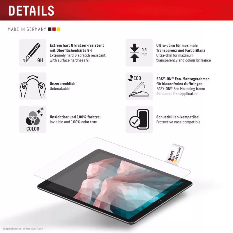 Displex Tablet Glass (9H) voor Samsung Galaxy Tab S10 FE+, Eco montageframe, onbreekbaar