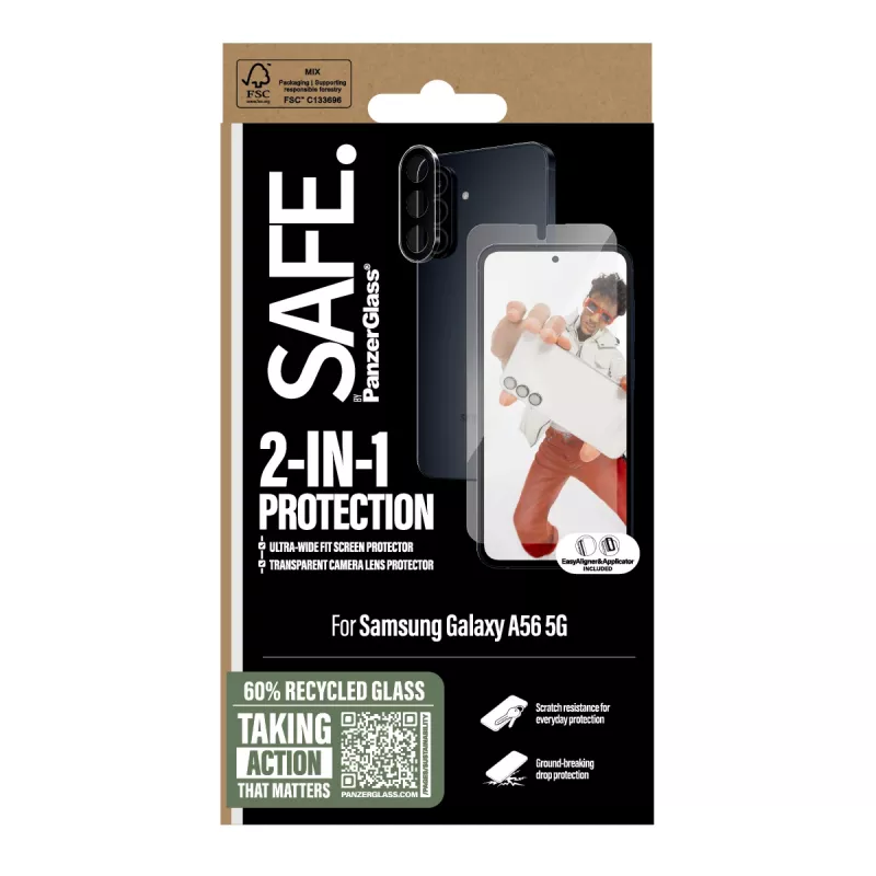 PanzerGlass SAFE. by ® 2-in-1 bundel Samsung Galaxy A56 5G kras- en stootvast