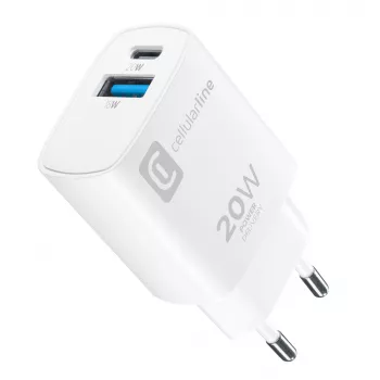 Cellularline Reislader met twee poorten voor Apple, PD 20W, wit