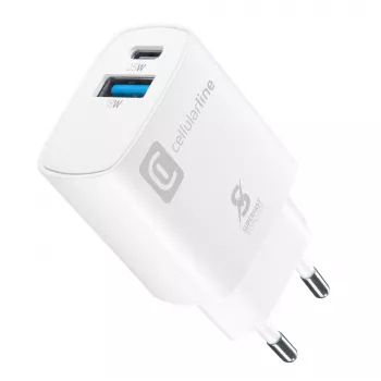 Cellularline reisoplader met twee poorten voor Samsung, PD 25W, wit