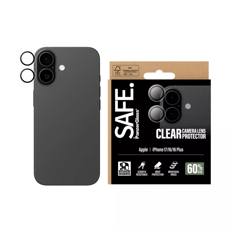 Camerlensbescherming PanzerGlass SAFE voor iPhone 17 16 16 Plus krasvast stootvast transparant