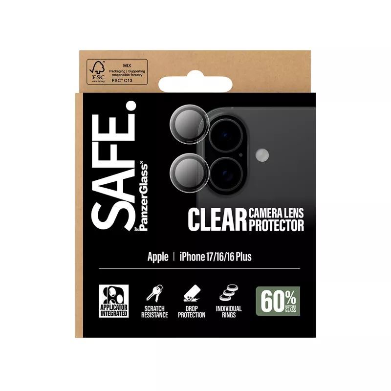 Camerlensbescherming PanzerGlass SAFE voor iPhone 17 16 16 Plus krasvast stootvast transparant