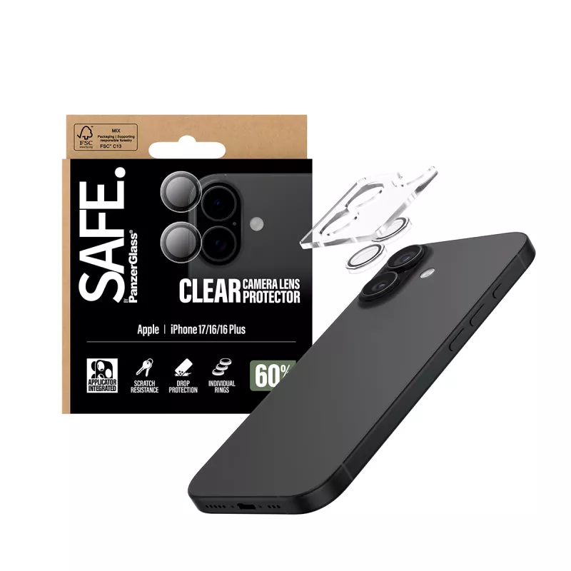 Camerlensbescherming PanzerGlass SAFE voor iPhone 17 16 16 Plus krasvast stootvast transparant