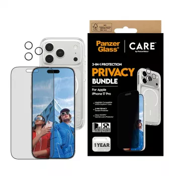Privacy Case PanzerGlass voor iPhone 17 Pro 3-in-1 — CARE-serie, kijkbescherming, geïntegreerde cameraklep