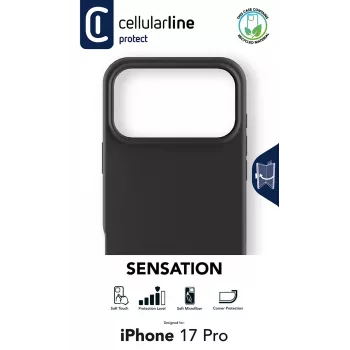 Cellularline Sensation – iPhone 17 Pro ultraweke siliconenhoes met soft-touch afwerking, perfect om elk detail van je iPhone 17 Pro met elegantie en comfort te beschermen.
