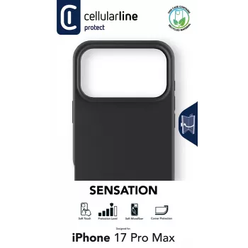 Cellularline Sensation - iPhone 17 Pro Max ultraweke siliconenhoes met soft-touch oppervlak, perfect om elk detail van je iPhone 17 Pro Max met elegantie en comfort te beschermen.