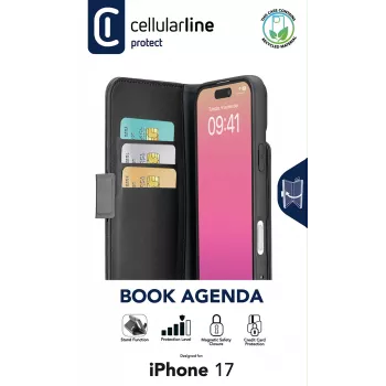 Cellularline Book Agenda – boekhoes in leerlook met magneetsluiting voor iPhone 17