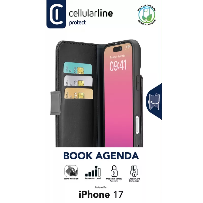 Cellularline Book Agenda – boekhoes in leerlook met magneetsluiting voor iPhone 17