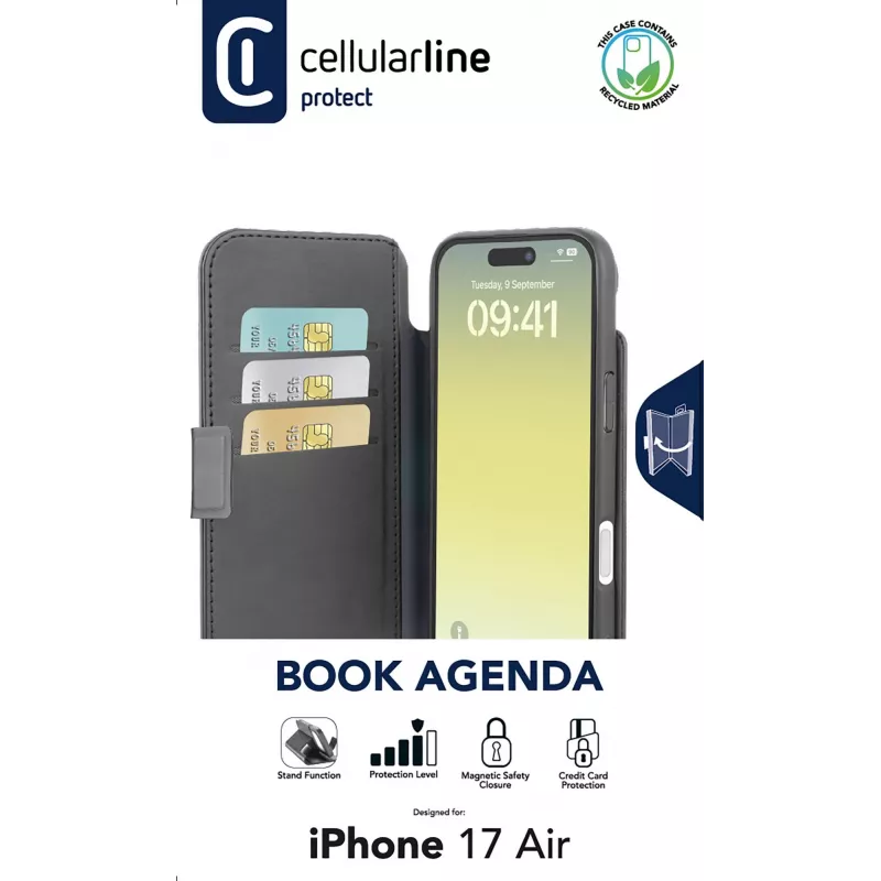 Cellularline Book Agenda – iPhone Air hoes in leerlook als boekhoes met magneetsluiting