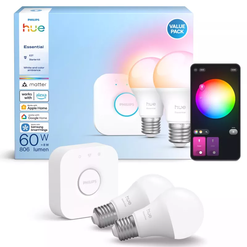 Philips Hue White and colour ambience Essential Starter-kit: 2 E27 slimme lampen (806 lm)