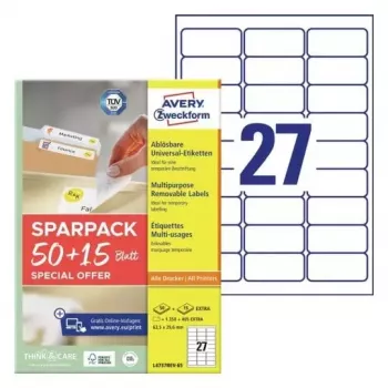 Zelfklevend printeretiket AVERY L4737REV-65 wit 6,35 x 2,96 cm