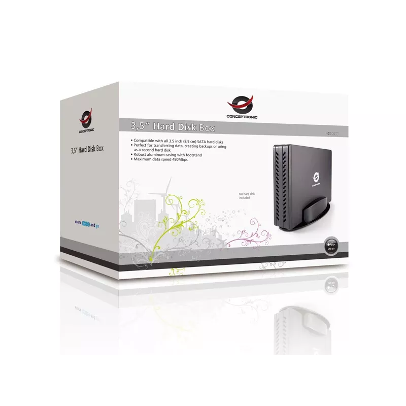 Conceptronic 3,5-inch harddiskbehuizing, HDD-behuizing, 3,5 inch, Serial ATA, Serial ATA II, Serial ATA III, 0,48 Gbit/s, USB-aansluiting, zwart