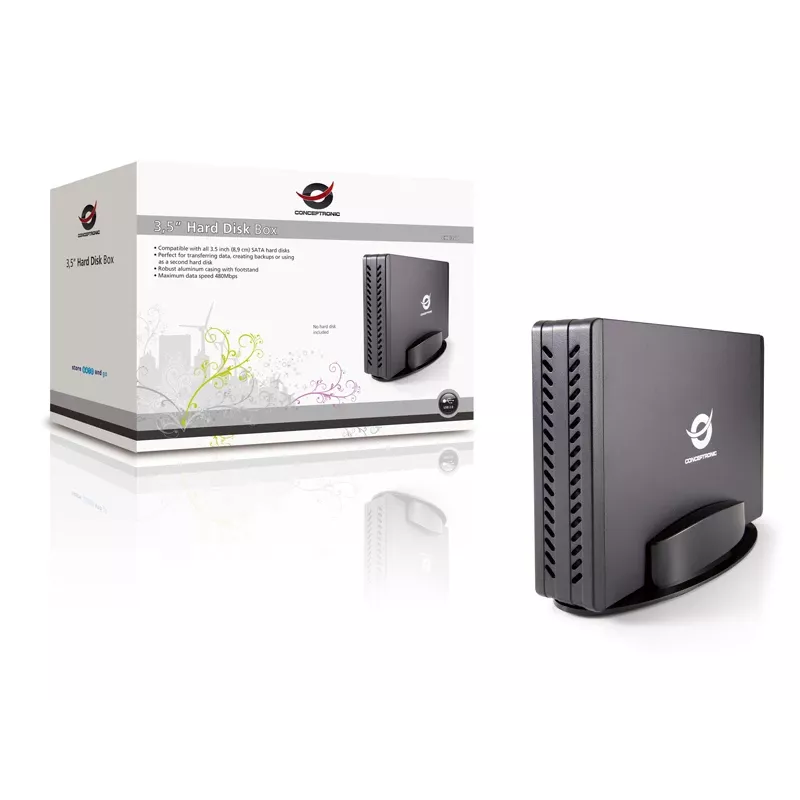 Conceptronic 3,5-inch harddiskbehuizing, HDD-behuizing, 3,5 inch, Serial ATA, Serial ATA II, Serial ATA III, 0,48 Gbit/s, USB-aansluiting, zwart