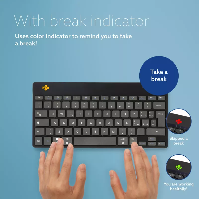 R-Go Tools ergonomisch toetsenbord R-Go Compact Break, compact toetsenbord met pauzesoftware, QWERTY (IT), Bluetooth, zwart