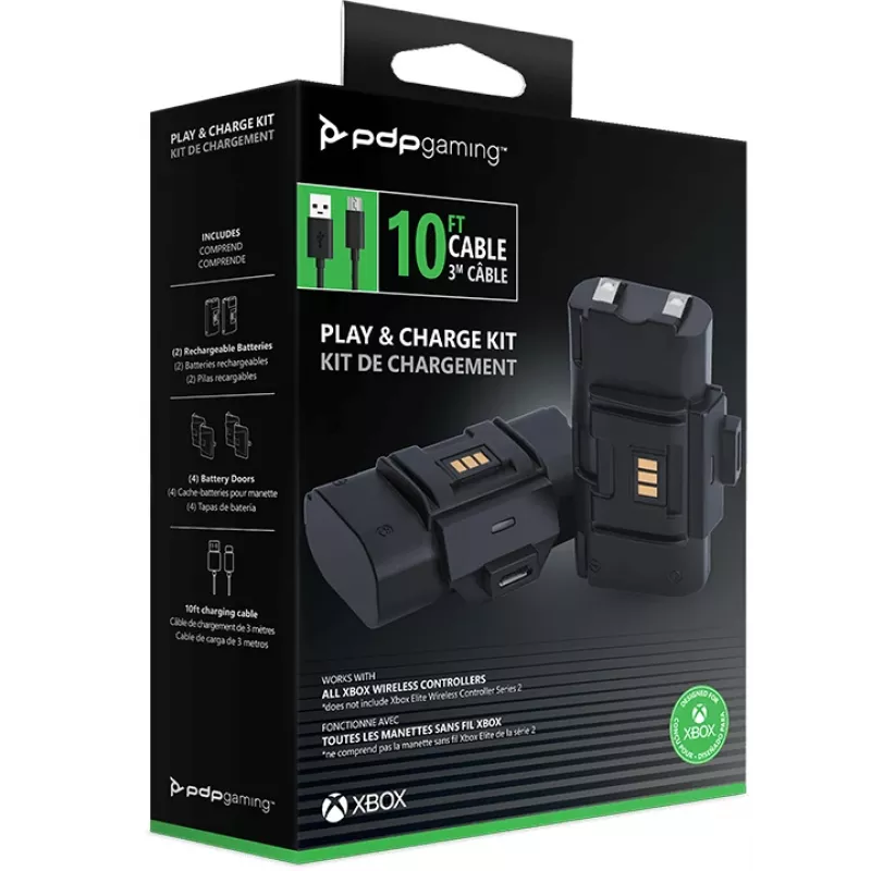 PDP Gaming Play & Charge Kit, Xbox One, gaming-controlleraccu, zwart, polycarbonaat, 3 m, Microsoft