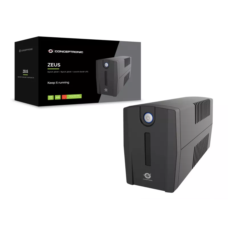 Conceptronic ZEUS01G 650VA 360W UPS, UK-stopcontact x 2, HID USB, RJ45 in/out, AVR