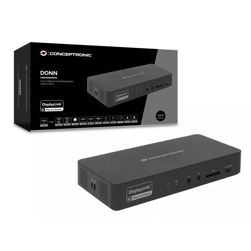 Conceptronic DONN31B 17-in-1 DisplayLink dockingstation USB 3.2 Gen 2