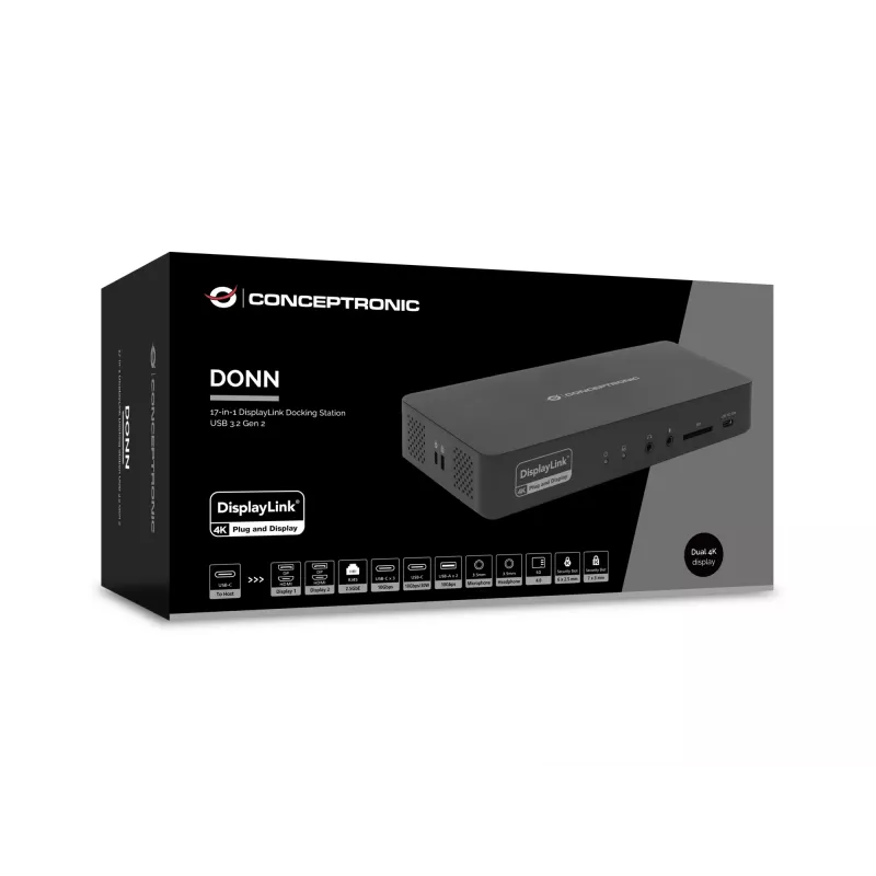 Conceptronic DONN31B 17-in-1 DisplayLink dockingstation USB 3.2 Gen 2
