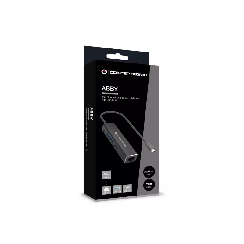 Conceptronic ABBY14B 2.5G Ethernet USB 3.2 Gen 1 adapter met USB-hub, 2.5GbE, USB-A x 2, USB-C x 2