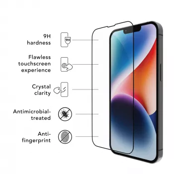 dbramante1928 Eco-Shield iPhone 13 13 Pro 14 zwart rand stof krasvast beeldschermbescherming van gehard glas