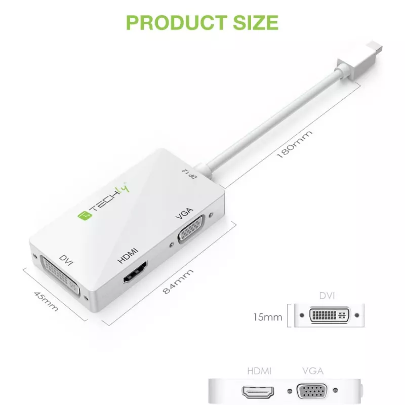 Techly adapter 3 in 1 Mini DisplayPort (Thunderbolt) naar HDMI / DVI / VGA IADAP MDP-COMBOF12