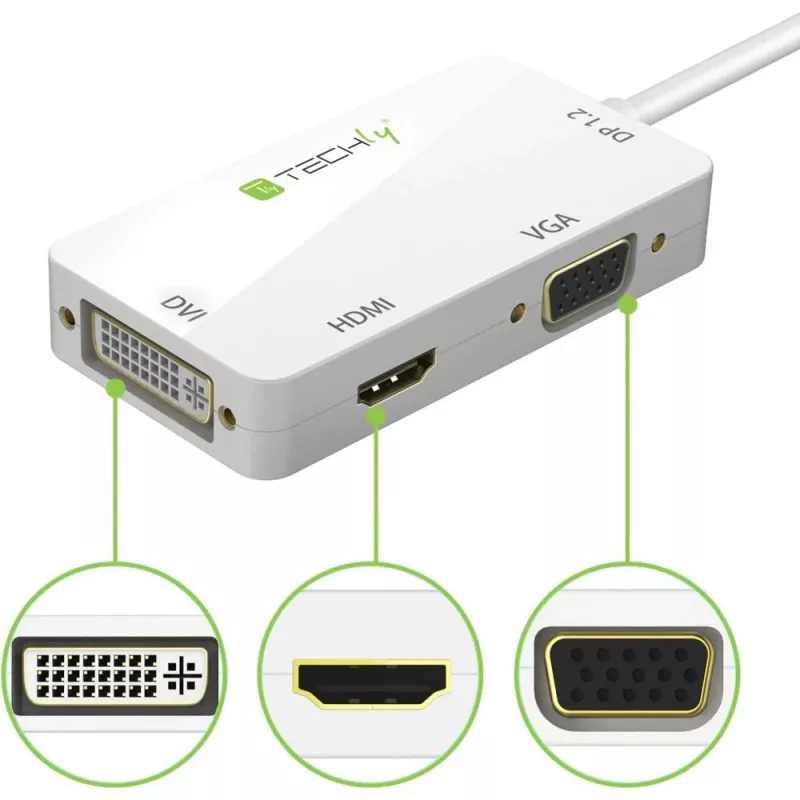 Techly adapter 3 in 1 Mini DisplayPort (Thunderbolt) naar HDMI / DVI / VGA IADAP MDP-COMBOF12
