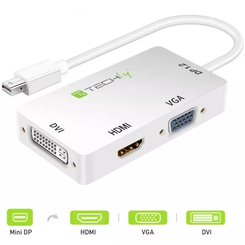 Techly adapter 3 in 1 Mini DisplayPort (Thunderbolt) naar HDMI / DVI / VGA IADAP MDP-COMBOF12