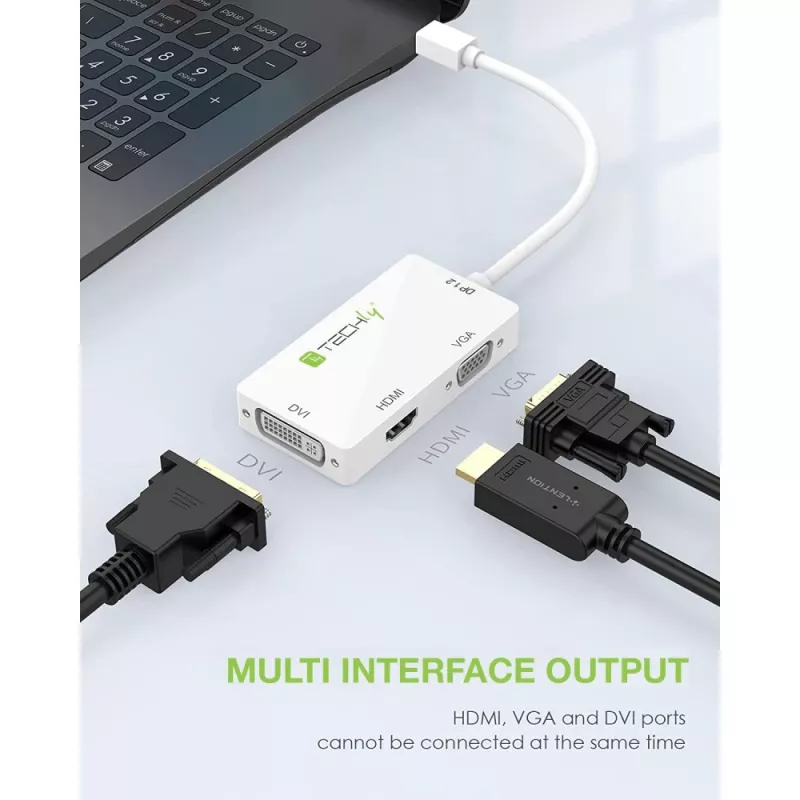 Techly adapter 3 in 1 Mini DisplayPort (Thunderbolt) naar HDMI / DVI / VGA IADAP MDP-COMBOF12