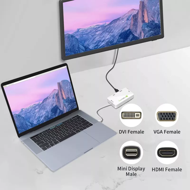Techly adapter 3 in 1 Mini DisplayPort (Thunderbolt) naar HDMI / DVI / VGA IADAP MDP-COMBOF12