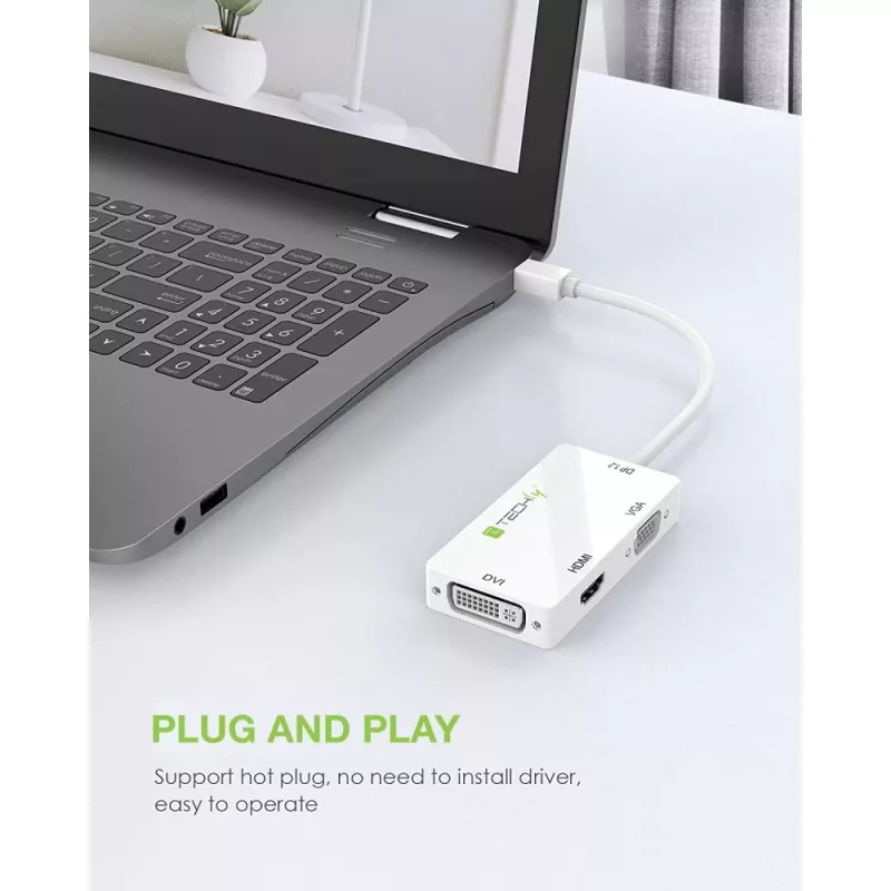 Techly adapter 3 in 1 Mini DisplayPort (Thunderbolt) naar HDMI / DVI / VGA IADAP MDP-COMBOF12
