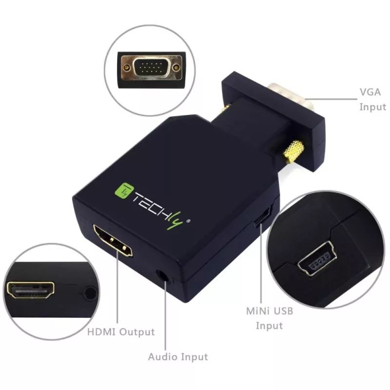 Techly mini-converter VGA en audio naar HDMI IDATA VGA-HDMINI