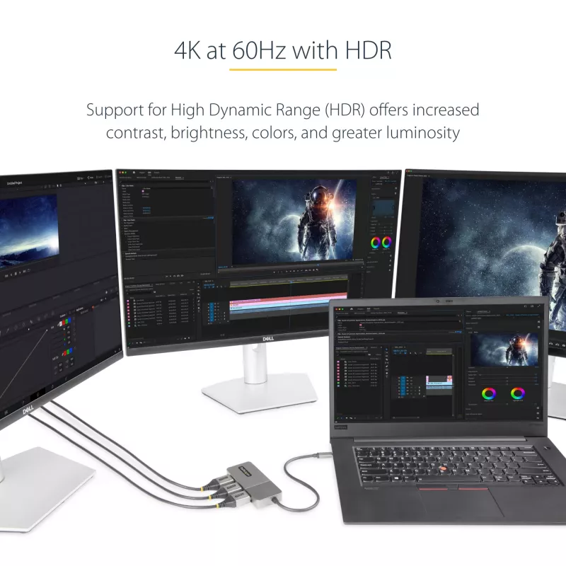 StarTech.com 3-poorts USB-C multi-monitor adapter, USB Type-C naar 3x DisplayPort 1.4 MST-hub, triple 4K 60Hz DP laptop display extender / splitter, HDR, extra lange ingebouwde kabel - alleen Windows