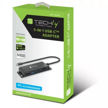 Techly IADAP-USBC-935 Laptop-dockingstation/poortreplicator Bekabeld USB 3.2 Gen 1 (3.1 Gen 1) Type-C Zwart