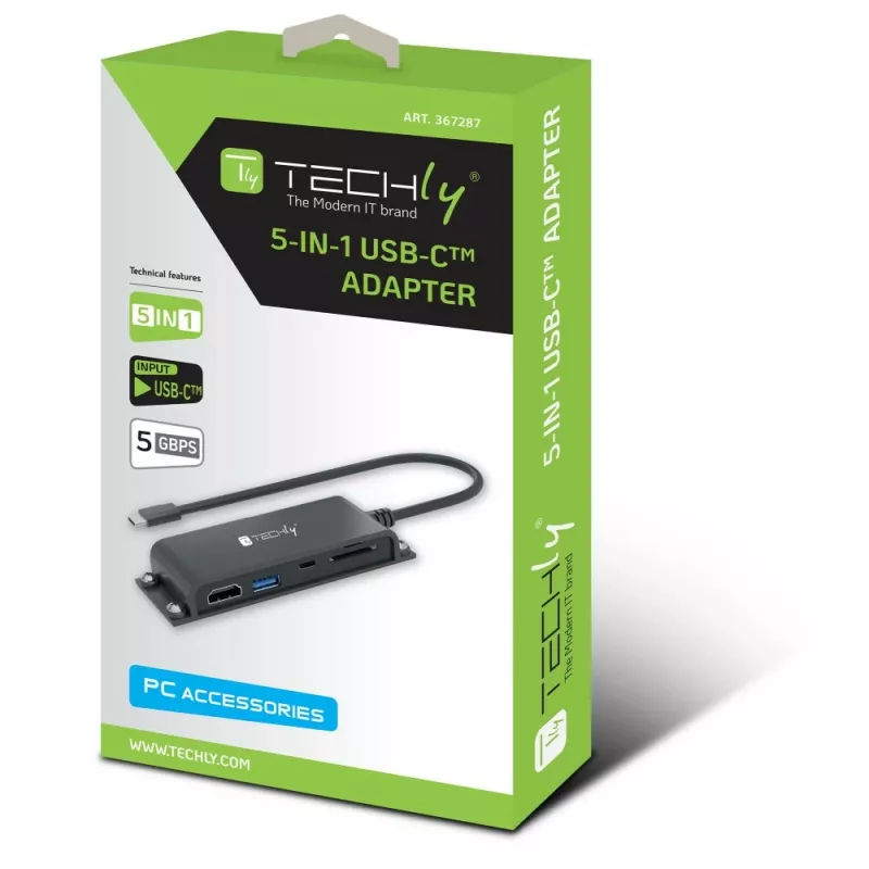Techly IADAP-USBC-935 Laptop-dockingstation/poortreplicator Bekabeld USB 3.2 Gen 1 (3.1 Gen 1) Type-C Zwart