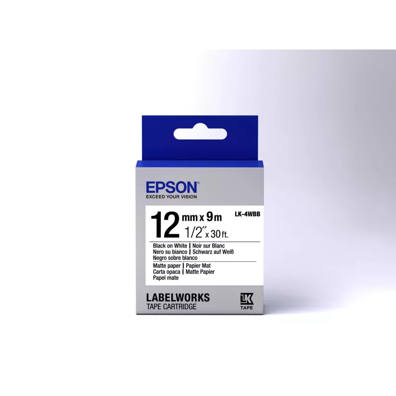 Epson etikettencassette mat papier LK-4WBB zwart/wit 12mm (9m)