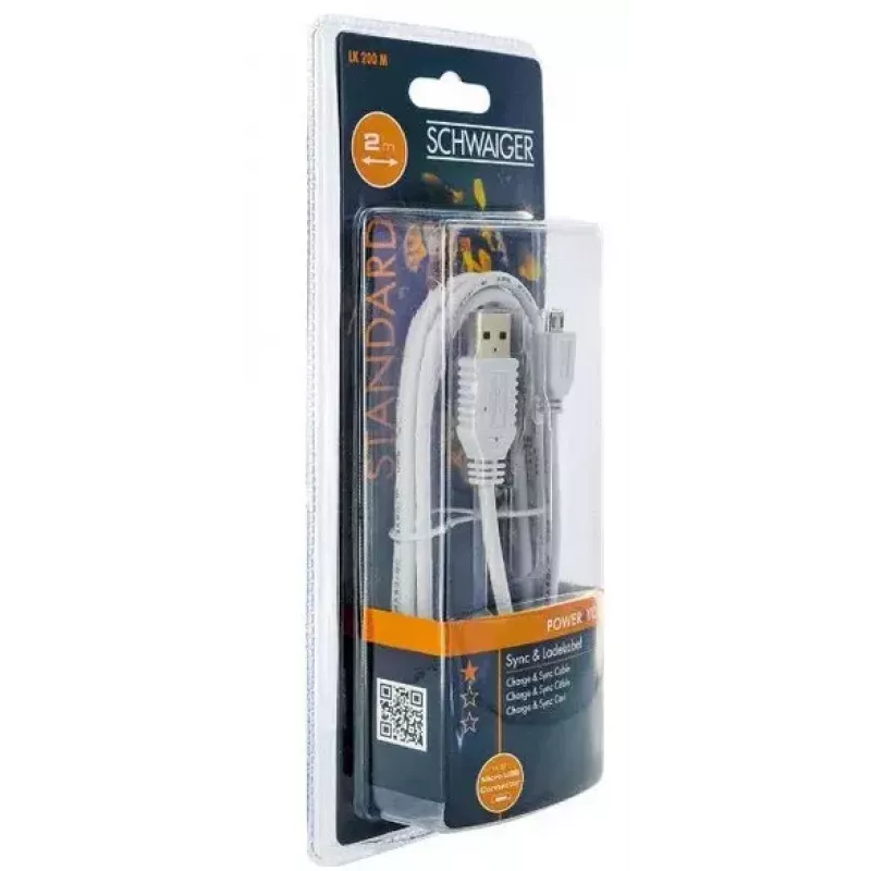 USB-kabel Schwaiger LK200M532 2m USB A naar Micro-USB A wit