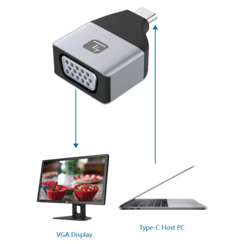 Techly IADAP USBC-VGAC USB-grafische adapter 1920 x 1200 pixels zwart, zilver