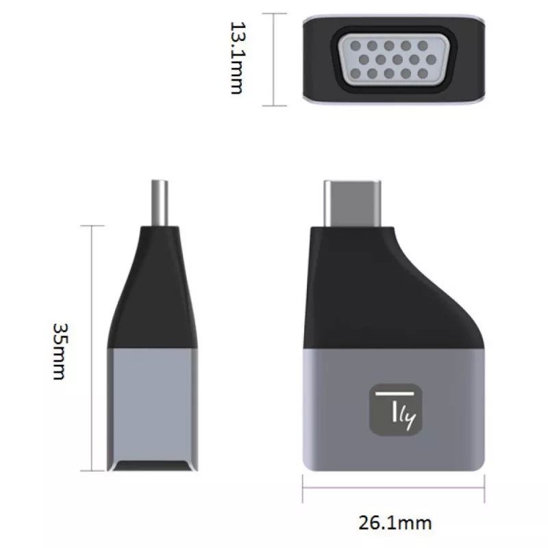 Techly IADAP USBC-VGAC USB-grafische adapter 1920 x 1200 pixels zwart, zilver