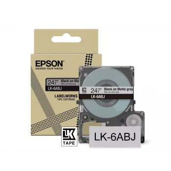 Epson matte band – grijs/zwart 24mm (8m) – LK-6ABJ, zwart op grijs, LK, zwart, grijs, Epson, LabelWorks LW-C610, 2,4 cm