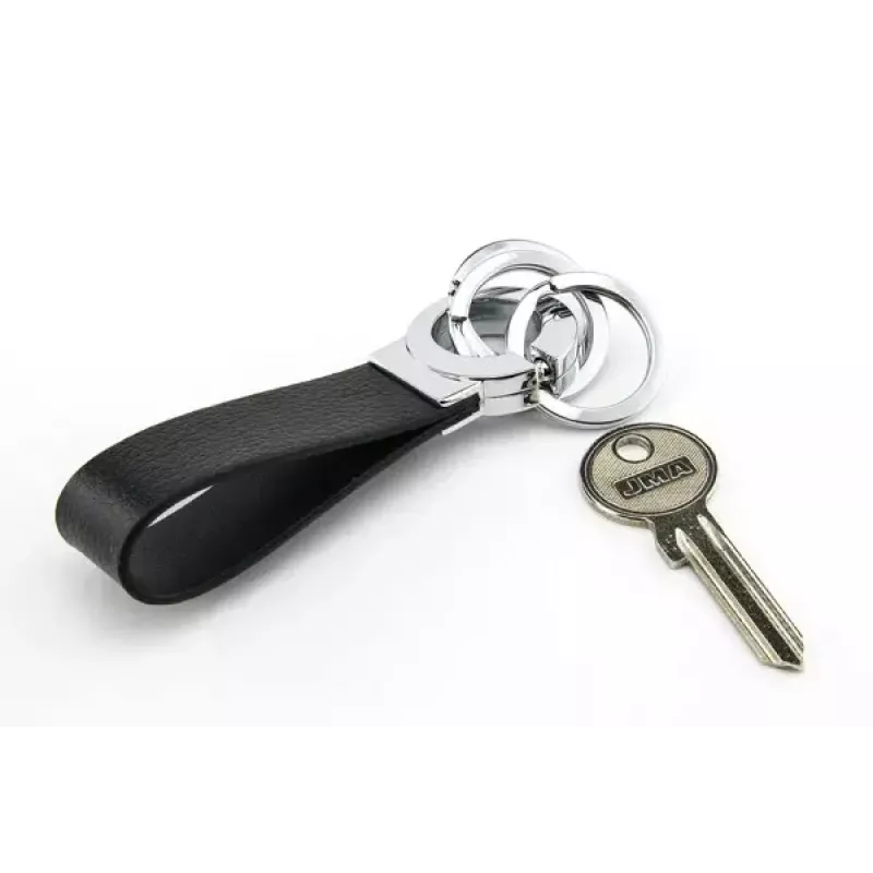 Sleutelhanger TROIKA KR8-02/LE zwart zilver leer 31mm