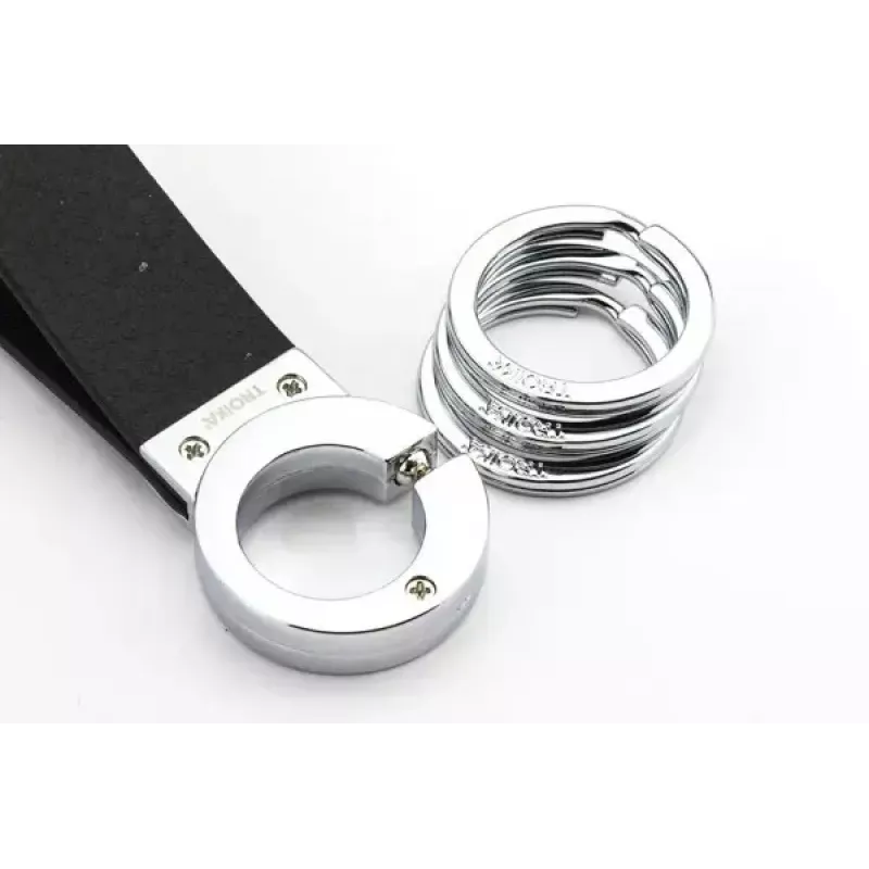 Sleutelhanger TROIKA KR8-02/LE zwart zilver leer 31mm