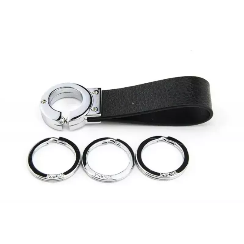 Sleutelhanger TROIKA KR8-02/LE zwart zilver leer 31mm