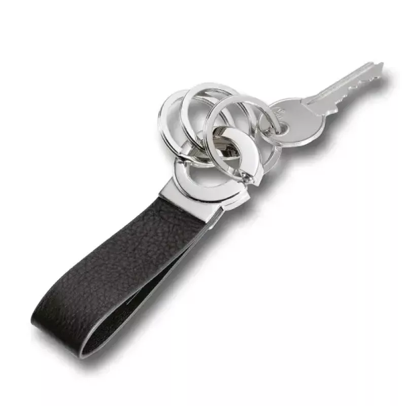 Sleutelhanger TROIKA KR8-02/LE zwart zilver leer 31mm