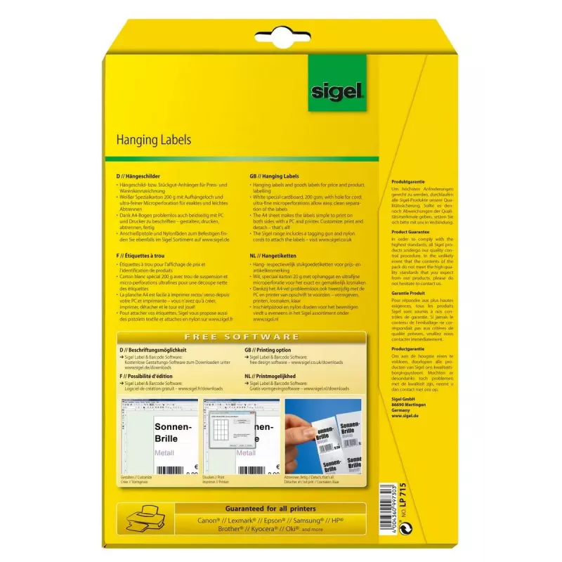 Niet-klevende printeretiketten Sigel LP715
