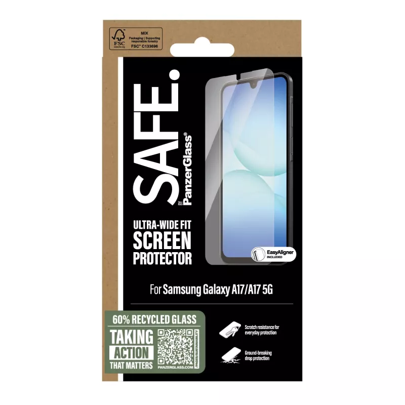 PanzerGlass SAFE. by ® displayscherm Samsung Galaxy A17 | A17 5G | Ultra-Wide Fit met EasyAligner