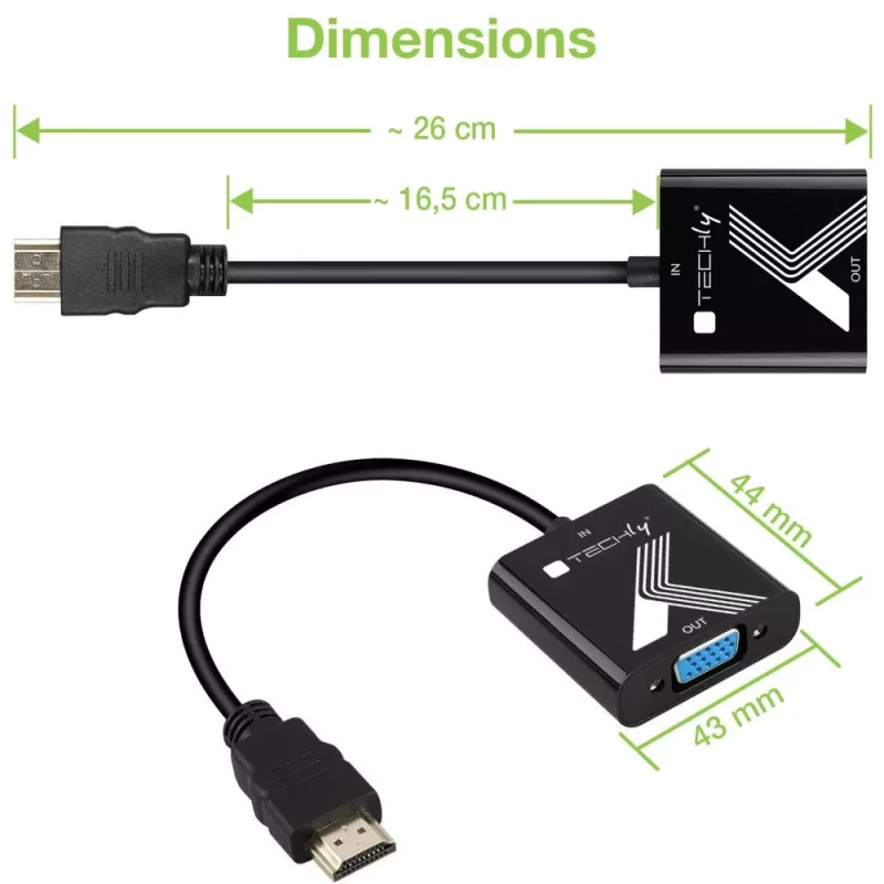 Techly kabeladapter converter HDMI naar VGA met audio-jackplug