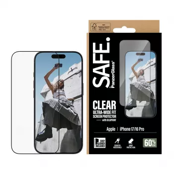 PanzerGlass SAFE. by ® displayscherm met zwarte rand iPhone 17 | 16 Pro | Ultra-Wide Fit met EasyAligner