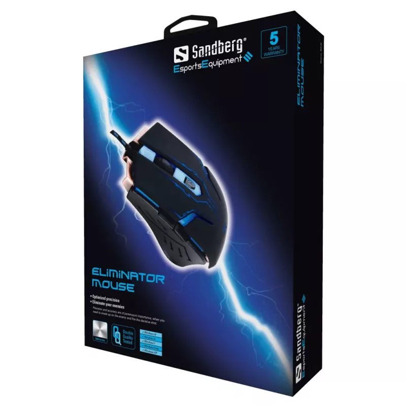 Sandberg Eliminator muis, rechtshandig, USB Type-A, 2400 DPI, zwart