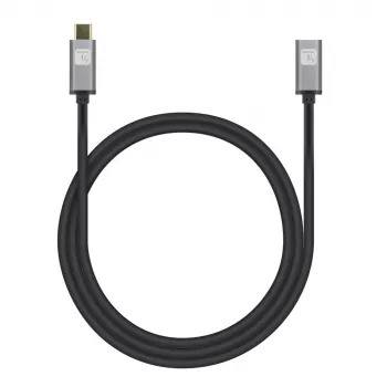 Techly USB 3.2 Gen 2 USB-C M/F kabel 1m zwart, 1 m, USB C, USB C, USB 3.2 Gen 2 (3.1 Gen 2), 10 Gbit/s, zwart, grijs