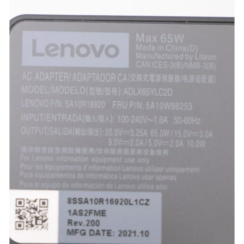 Lenovo 5A10W86253 voeding binnen 65 W zwart